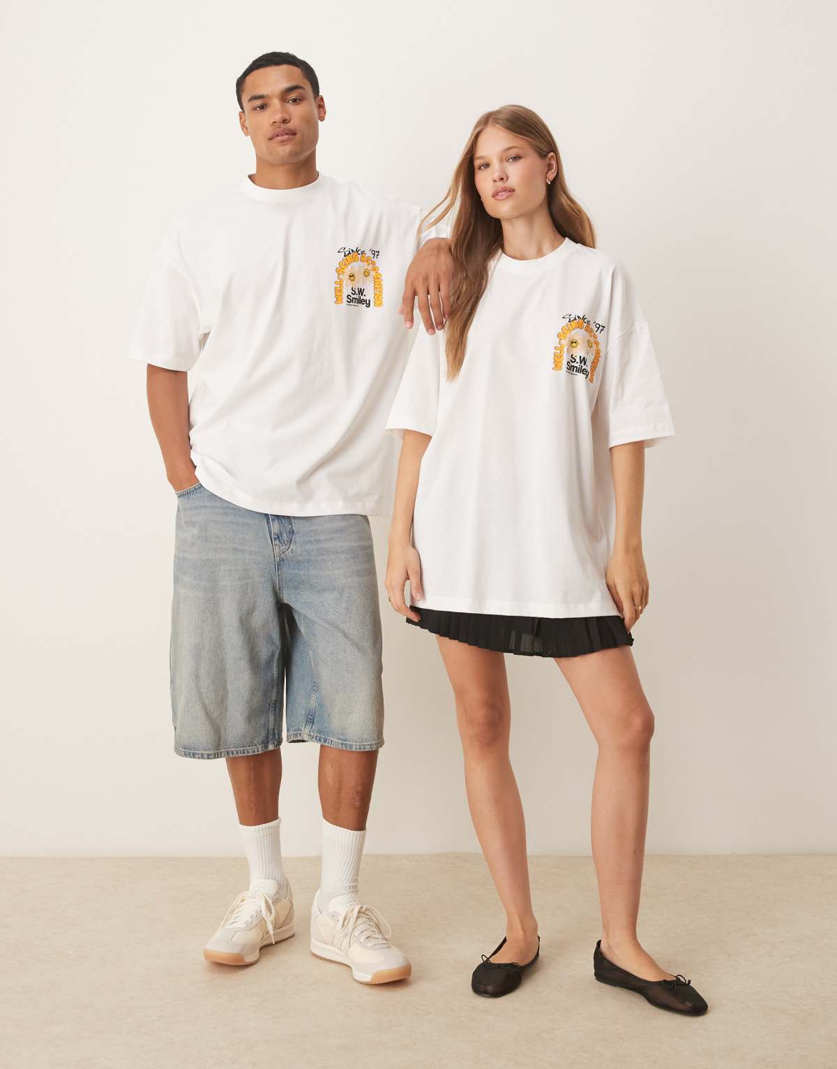 ASOS DESIGN unisex oversize t-shirt with orange Smile print in white