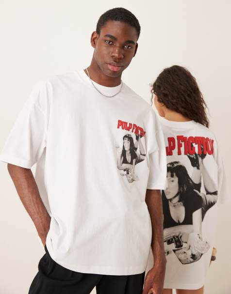 ASOS DESIGN unisex oversize T-shirt with Pulp Fiction print in white - view 1
