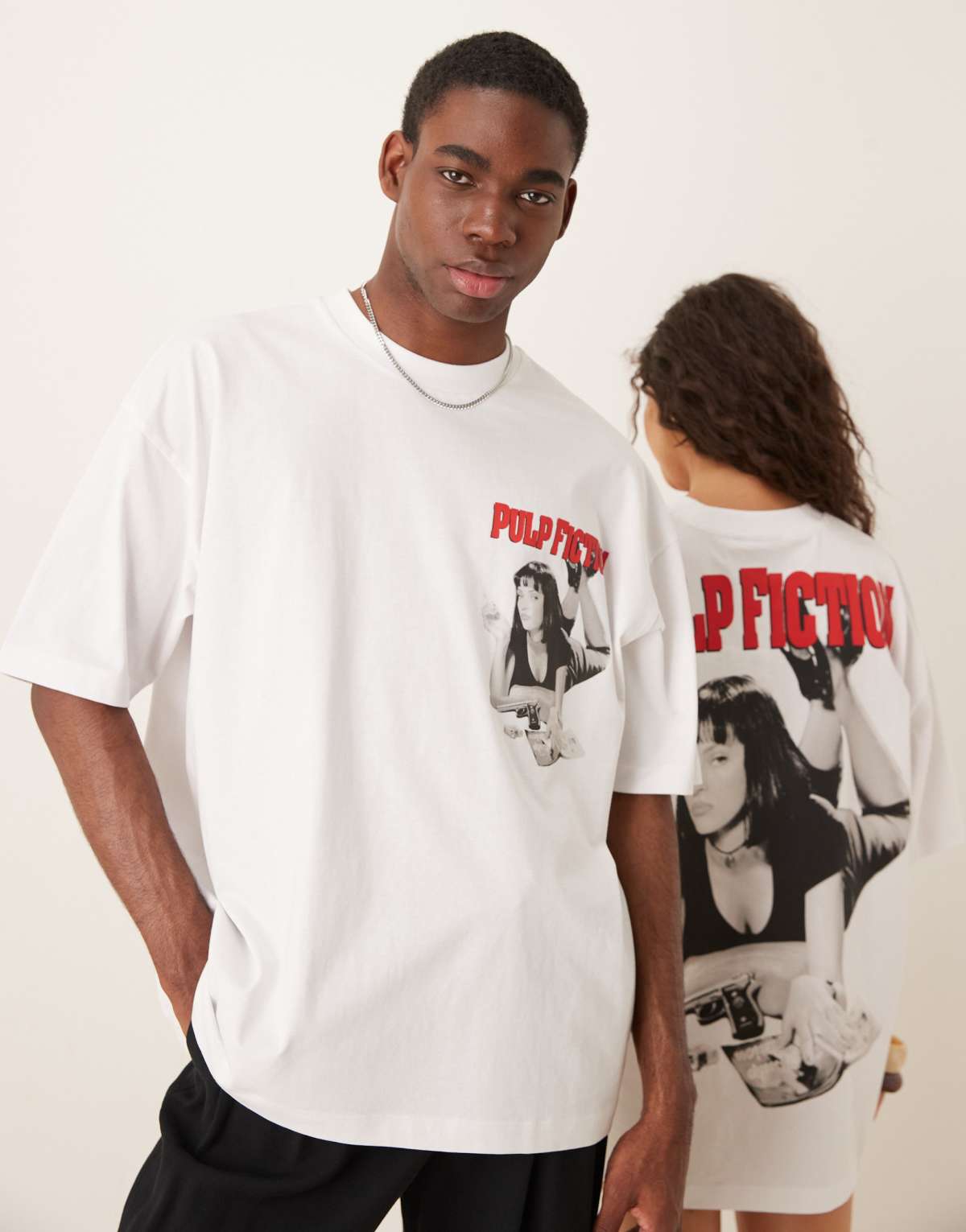 ASOS DESIGN unisex oversize t-shirt with Pulp Fiction print in white
