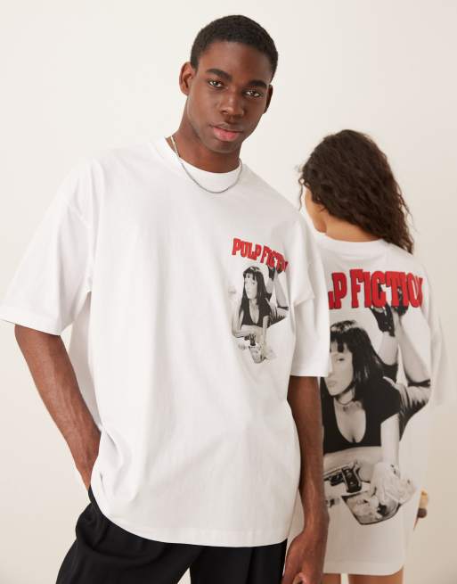 ASOS DESIGN unisex oversize t-shirt with Pulp Fiction print in white