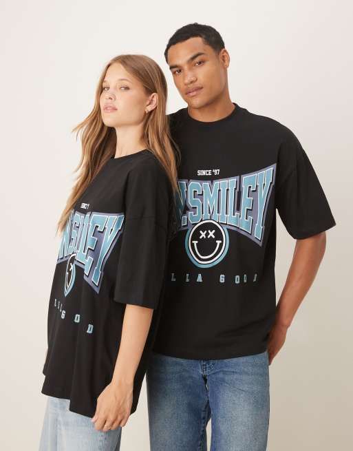 ASOS DESIGN unisex oversize t-shirt with Smile print in black