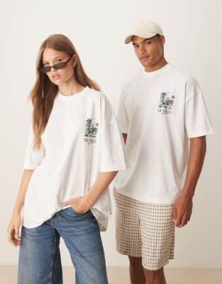 Asos Design Unisex Oversize T-shirt With Smile Print In White