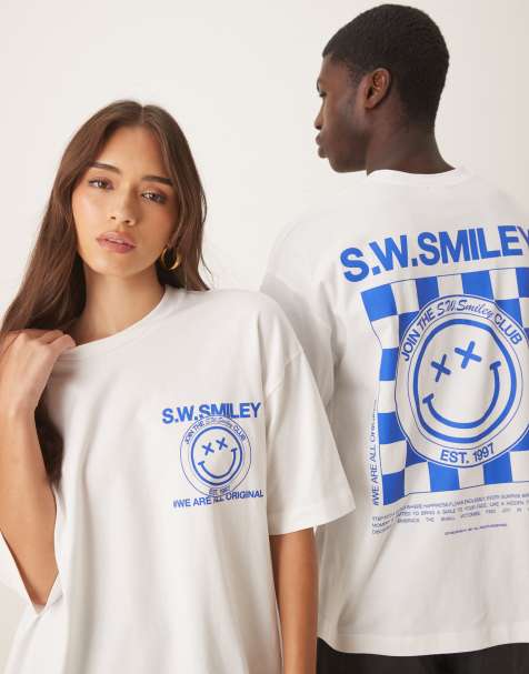 ASOS DESIGN unisex oversize t-shirt with Smile print in white - view 1