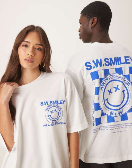 ASOS DESIGN unisex oversize t-shirt with Smile print in white