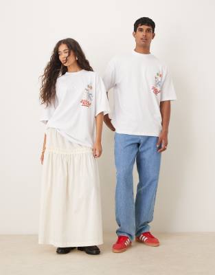 Asos Design Unisex Oversize T-shirt With Washed Donald Duck Prints In White