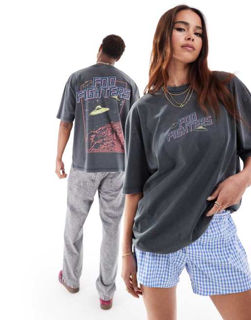 ASOS DESIGN Unisex - Oversized band-t-shirt i forvasket sort med officielt Foo Fighters-print