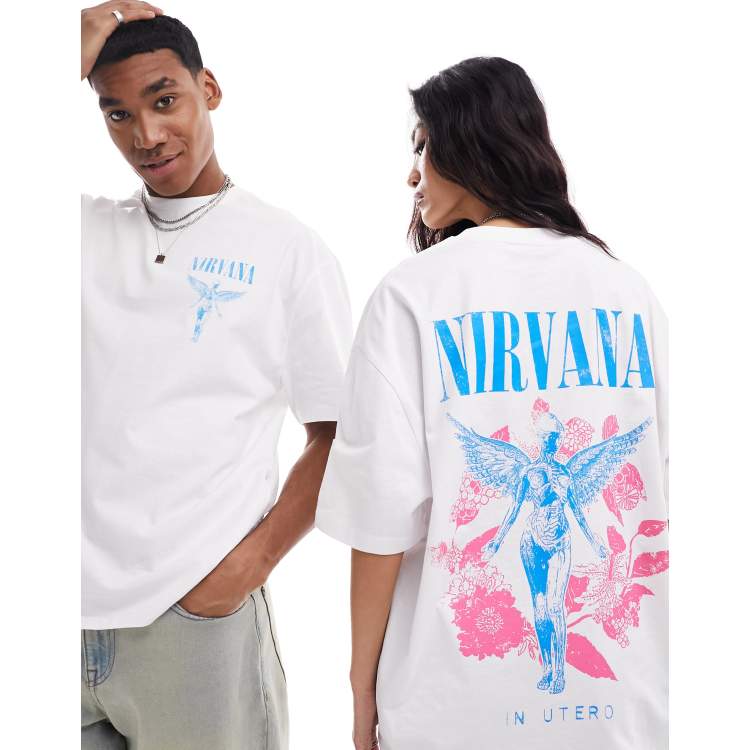 ASOS DESIGN unisex oversized band t-shirt in white with Nirvana 