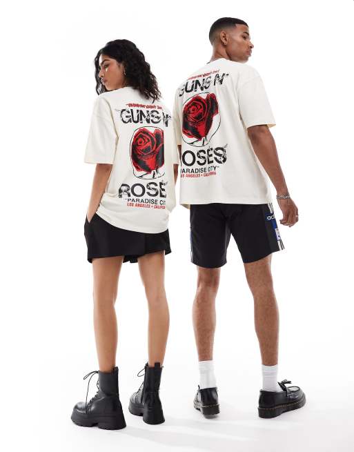 ASOS DESIGN unisex oversized band t-shirt with Guns N' Roses prints in stone, 3 of 4