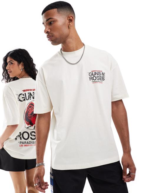 ASOS DESIGN unisex oversized band t-shirt with Guns N' Roses prints in stone, 4 of 4