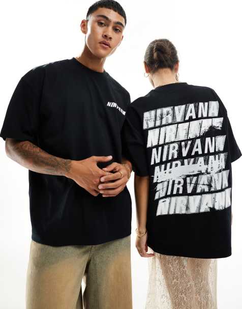 ASOS DESIGN unisex oversized band t-shirt with Nirvana graphic prints in black - view 1
