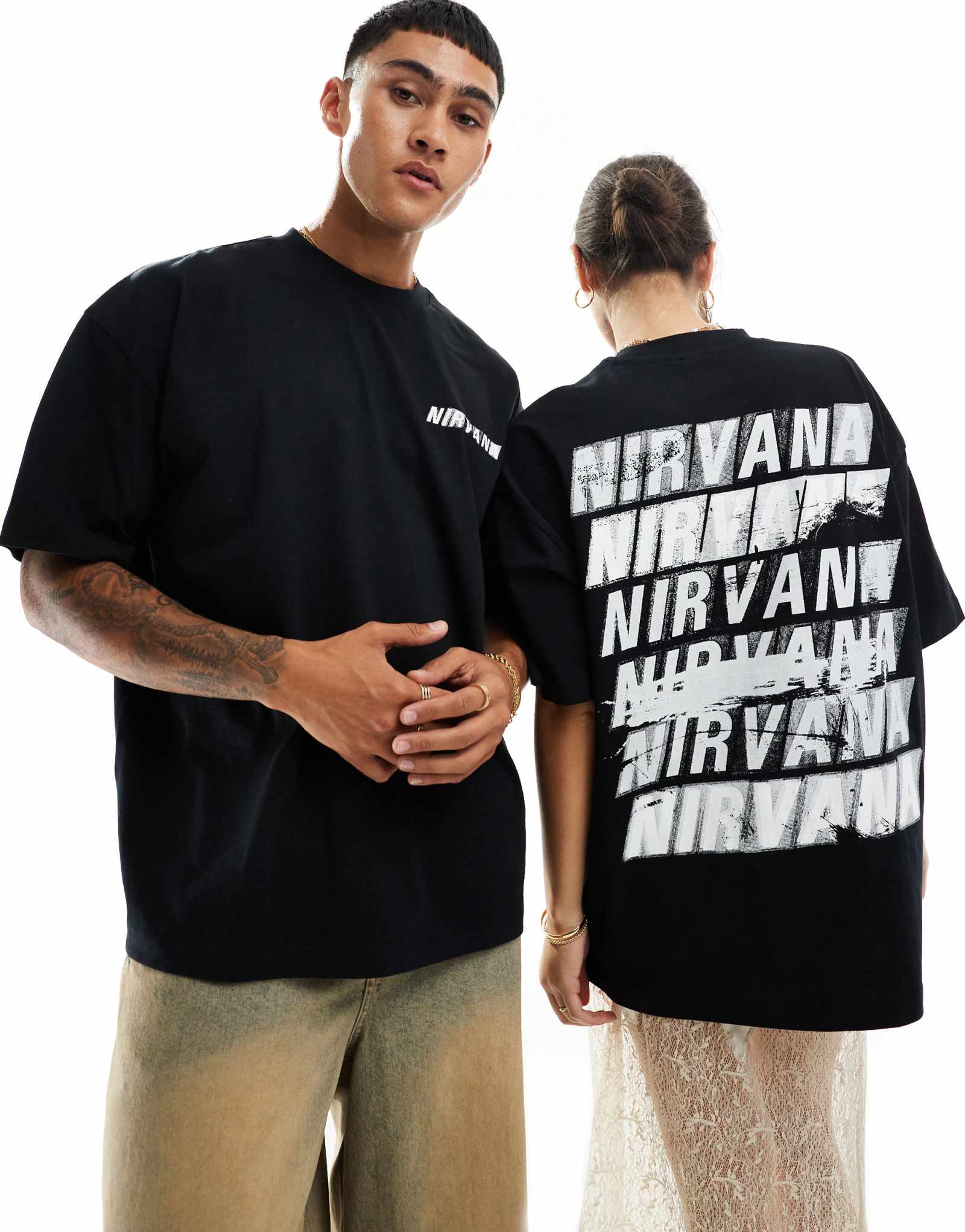 ДИЗАЙНЕРСКАЯ футболка ASOS DESIGN unisex band большого размера с графическим принтом Nirvana черного цвета