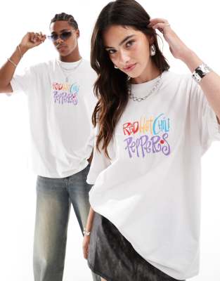 unisex oversized band t-shirt with Red Hot Chili Peppers prints in white