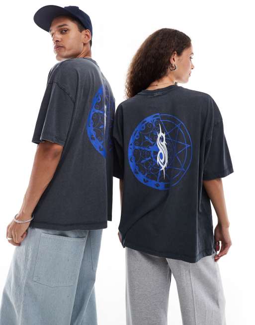 ASOS DESIGN unisex oversized band t-shirt with Slipknot graphic prints in washed black, 4 of 4