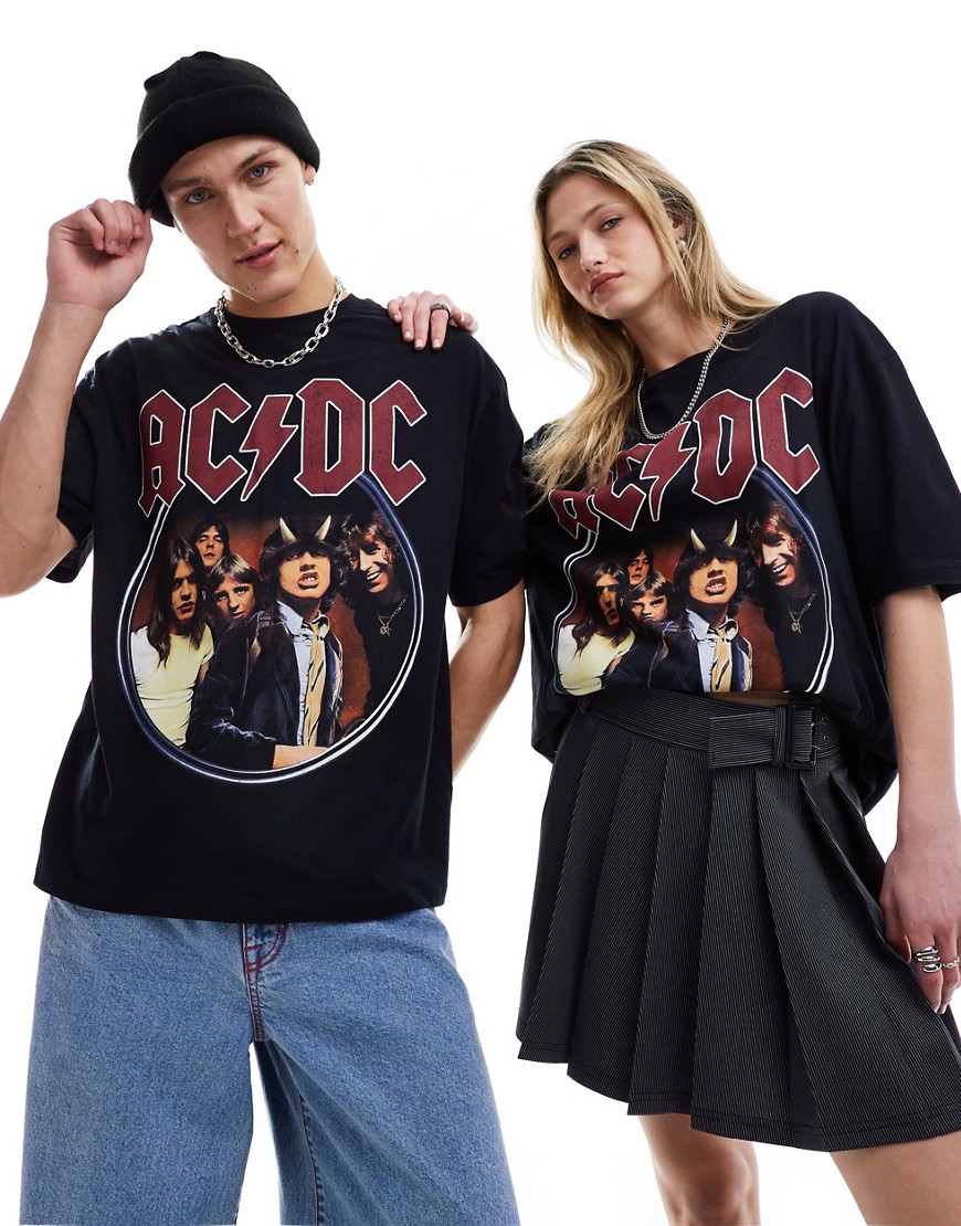 unisex oversized band tee in black with AC/DC print