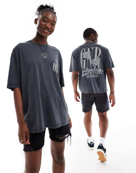 ASOS DESIGN unisex oversized band tee in washed black with Guns N Roses graphic prints - view 1