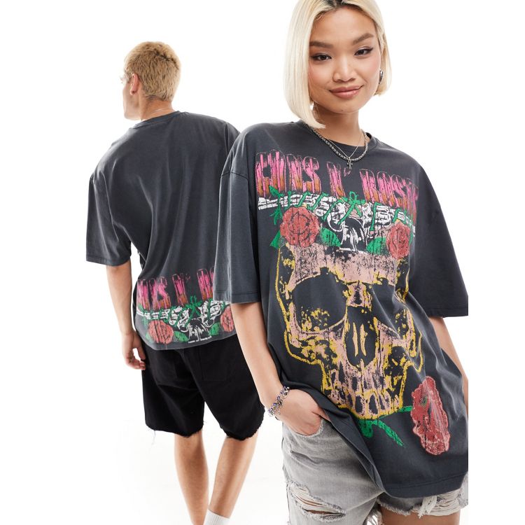 ASOS DESIGN unisex oversized band tee in washed black with Guns N 