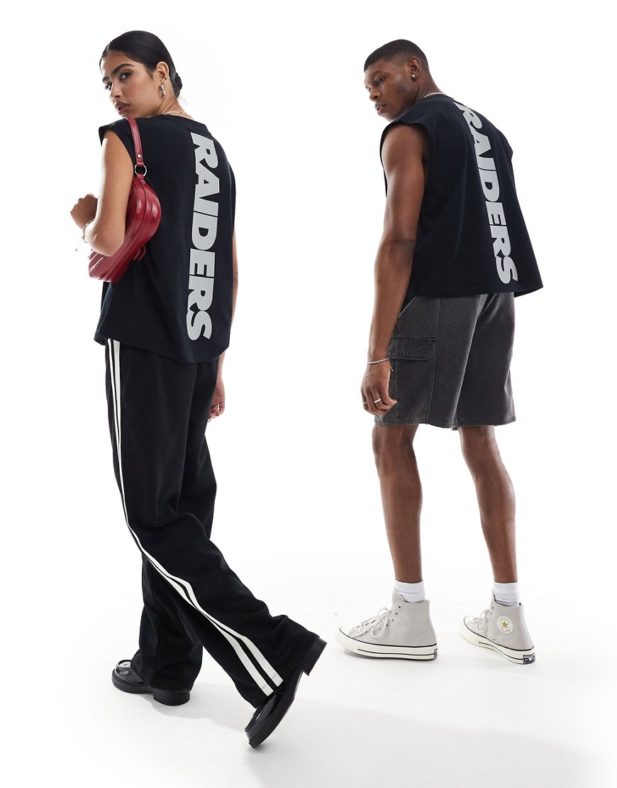 ASOS DESIGN unisex oversized boxy cropped vest in black with Raiders graphic prints - BLACK