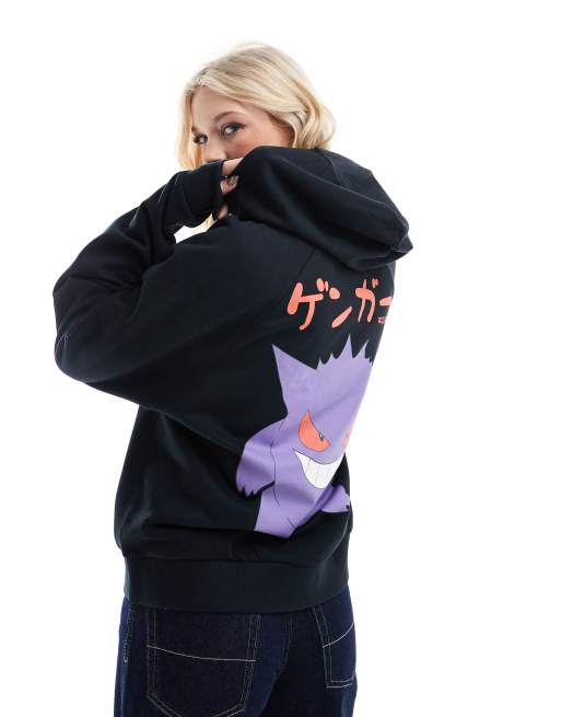 ASOS DESIGN unisex oversized boxy hoodie with Gengar Pokemon prints in black