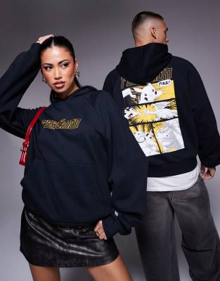 Asos Design Unisex Oversized Boxy Hoodie With Pokemon Prints In Black