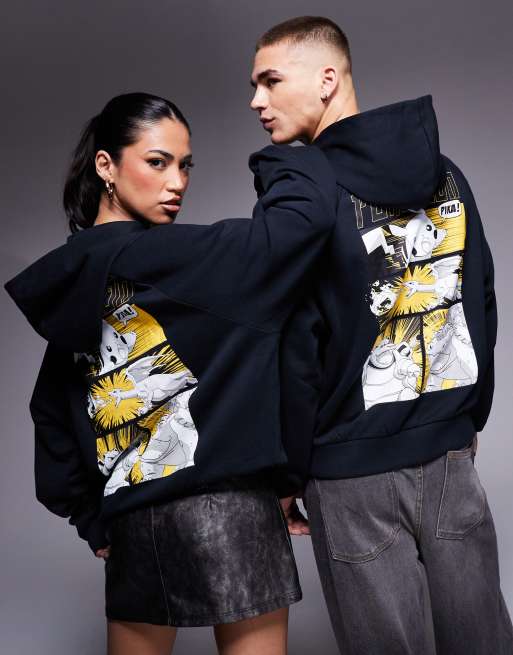 ASOS DESIGN unisex oversized boxy hoodie with Pokemon prints in black