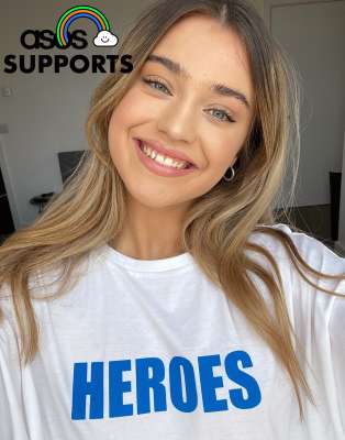 ASOS DESIGN unisex oversized charity t-shirt with heroes print-White