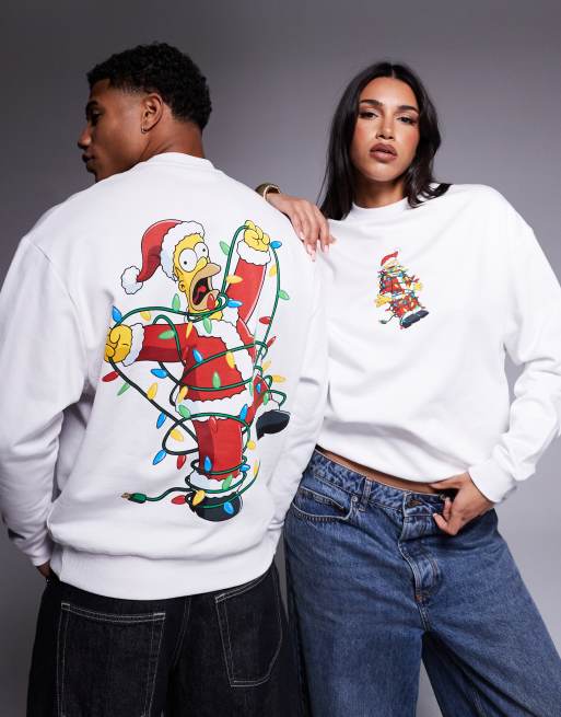 ASOS DESIGN unisex oversized Christmas sweatshirt with The Simpsons Homer prints in white