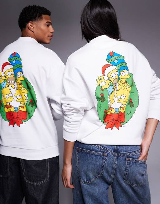 ASOS DESIGN unisex oversized Christmas sweatshirt with The Simpsons prints in white, 4 of 4
