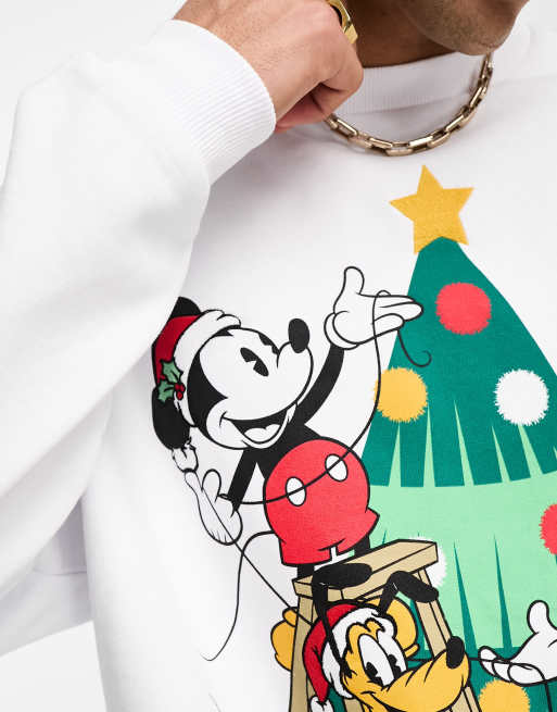 ASOS DESIGN unisex oversized Disney sweatshirt with Mickey Mouse Christmas  print and embroidery in white