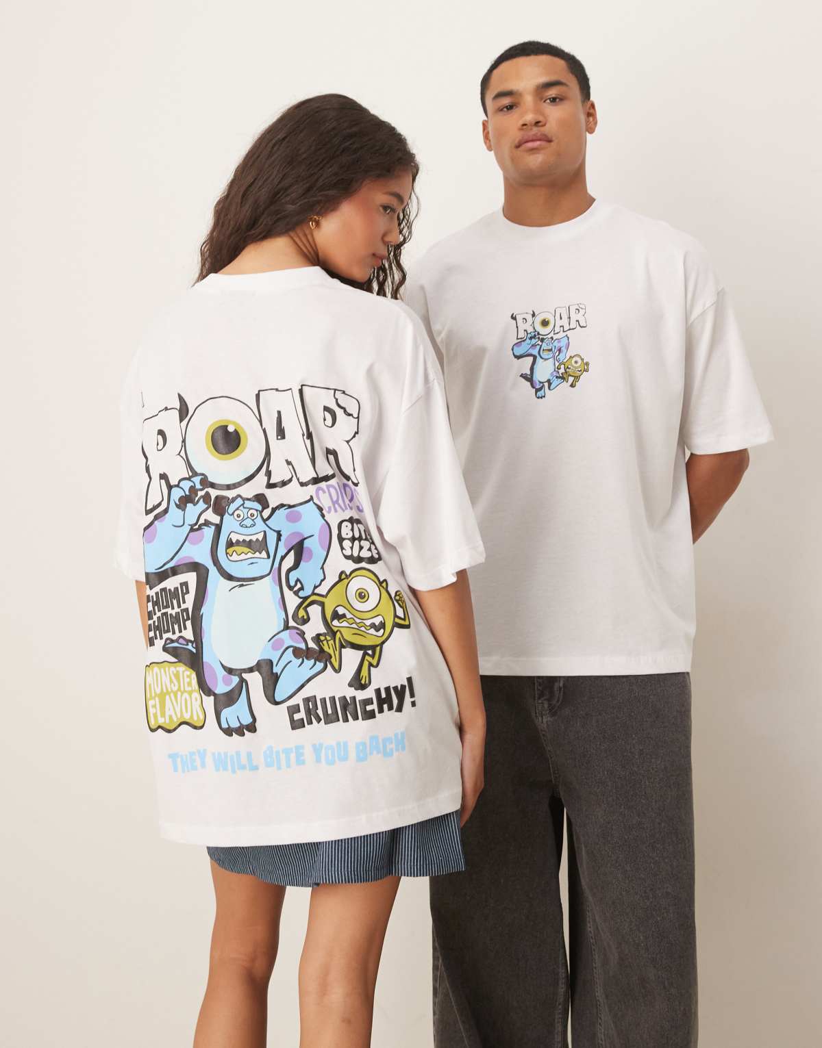 ASOS DESIGN unisex oversized Disney t-shirt with Monsters Inc print in white