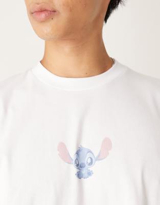 Asos Design Unisex Oversized Disney T-shirt With Stitch And Angel Prints In White
