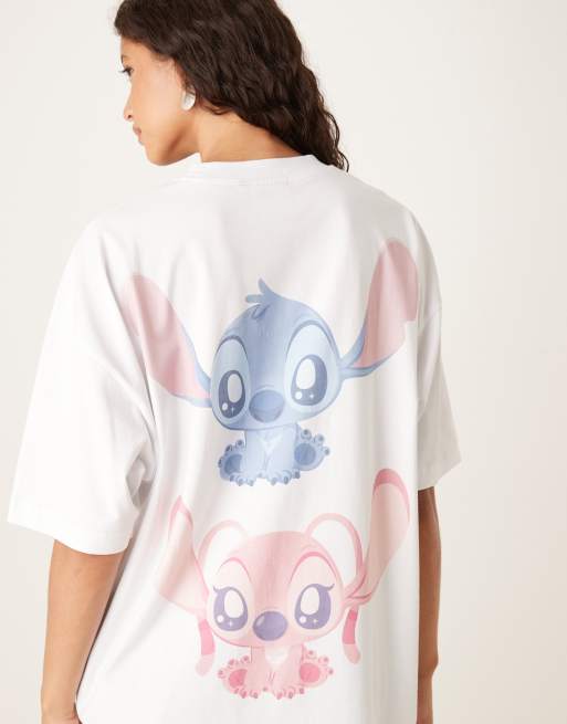 ASOS DESIGN Unisex oversized Disney t-shirt with Stitch and Angel prints in white 