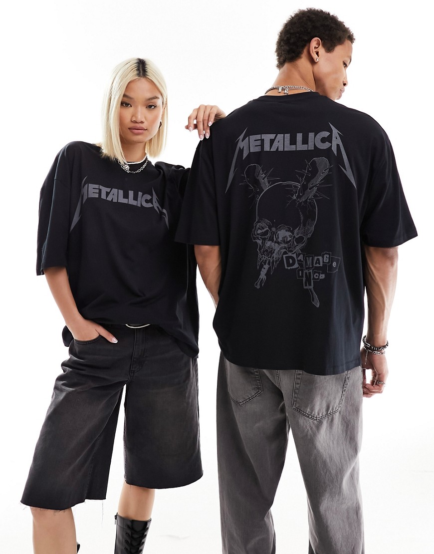 Asos Design Unisex Oversized Graphic Band T-shirt In Black With Metallica Prints