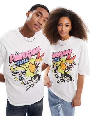 Asos Design Unisex Oversized Graphic License T-shirt In White With The Powerpuff Girls Print