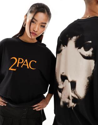 boohoo OVERSIZED TUPAC LICENSE プリント スウェットシャツ 黒 Oversized Tupac Homage License T-shirt | boohoo