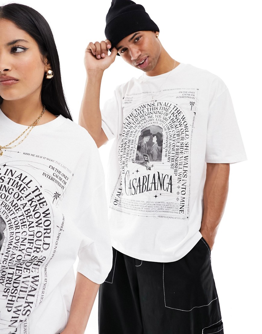 ASOS DESIGN unisex oversized graphic license tshirt in white with Casablanca print