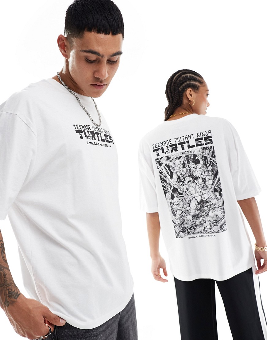 Asos Design Unisex Oversized Graphic T-shirt In White With Teenage Mutant Ninja Turtles Prints