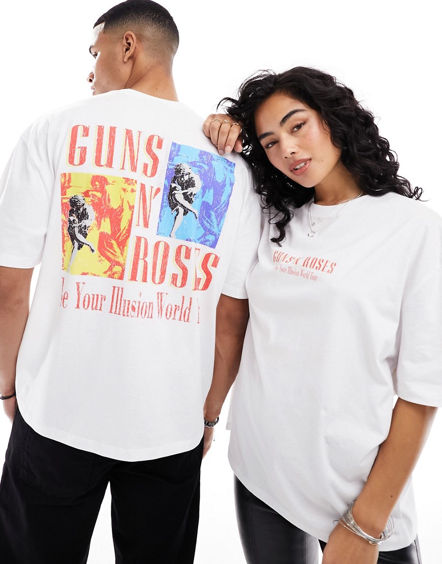 ASOS DESIGN unisex oversized graphic t-shirt with Guns N Roses Tour prints in white