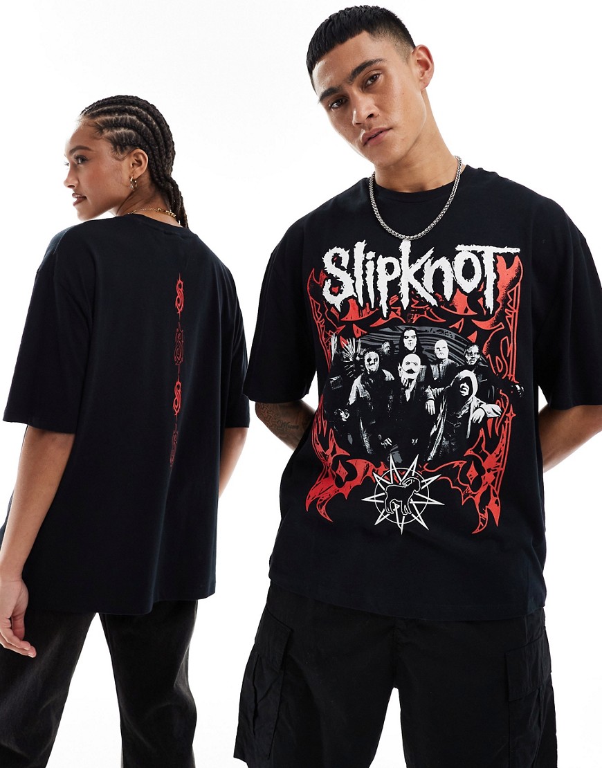 Asos Design Unisex Oversized Graphic T-shirt With Slipknot Prints In Black
