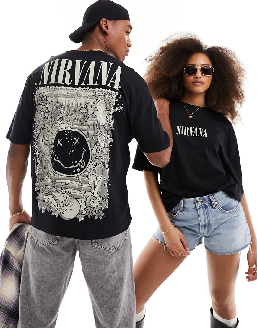 ASOS DESIGN unisex oversized graphic tee in black with Nirvana prints