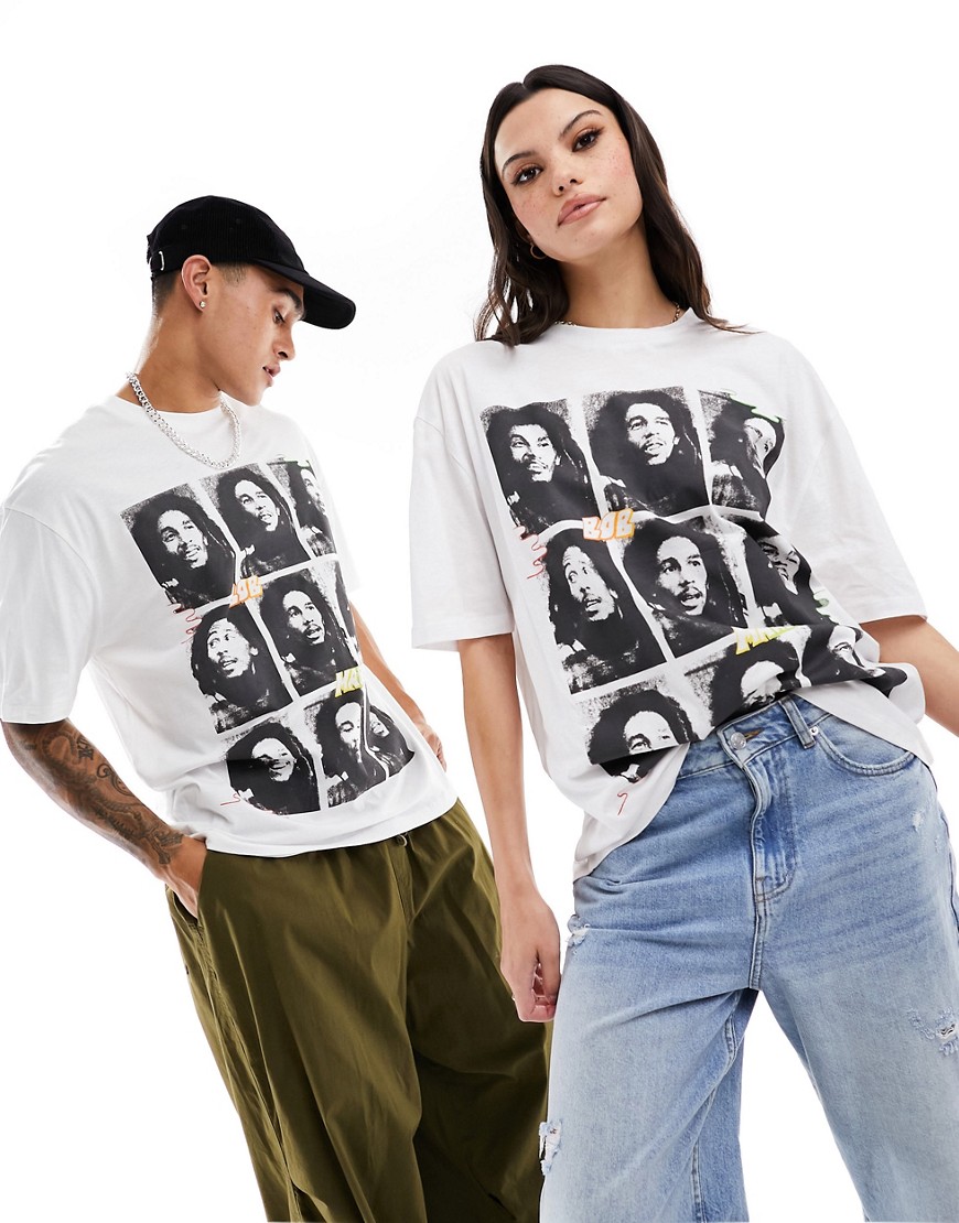 ASOS DESIGN unisex oversized graphic tee in white with Bob Marley prints