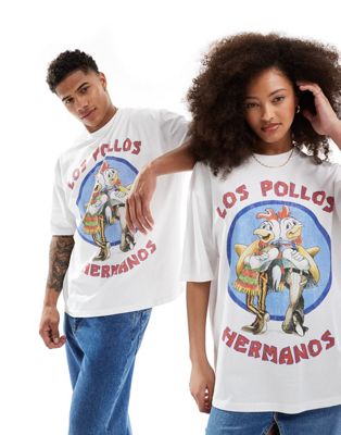 ASOS DESIGN unisex oversized license graphic tee in white with Breaking Bad Los Pollos front print - WHITE