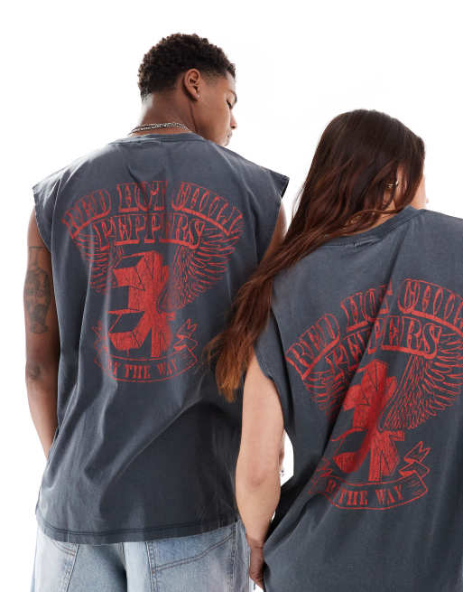 ASOS DESIGN - Unisex oversized hemd met grafische 'Red Hot Chilli Peppers'-prints in zwart met wassing, 4 van 4