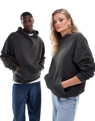 Asos Design Unisex Oversized Hoodie In Washed Black