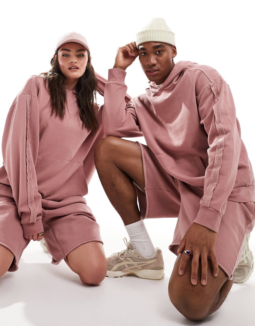 Asos Design Unisex Oversized Hoodie In Washed Pink With Seam Detail