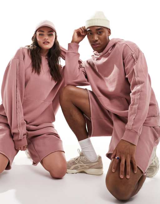 FhyzicsShops DESIGN unisex oversized hoodie in washed pink with seam detail