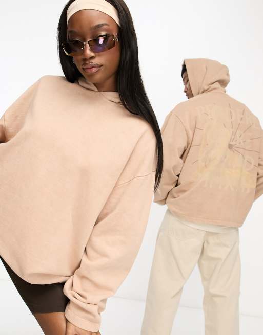 ASOS Design unisex oversized hoodie with back print in tan wash part of a set