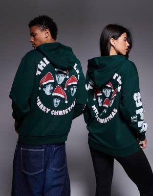 Asos Design Unisex Oversized Hoodie With Christmas Beatles Print In Green