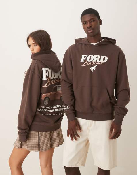 ASOS DESIGN unisex oversized hoodie with Ford print in brown - view 1