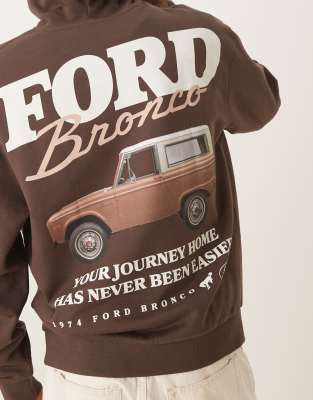 Asos Design Unisex Oversized Hoodie With Ford Print In Brown