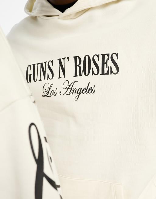 ASOS DESIGN unisex oversized hoodie with large Guns N Roses graphics in beige